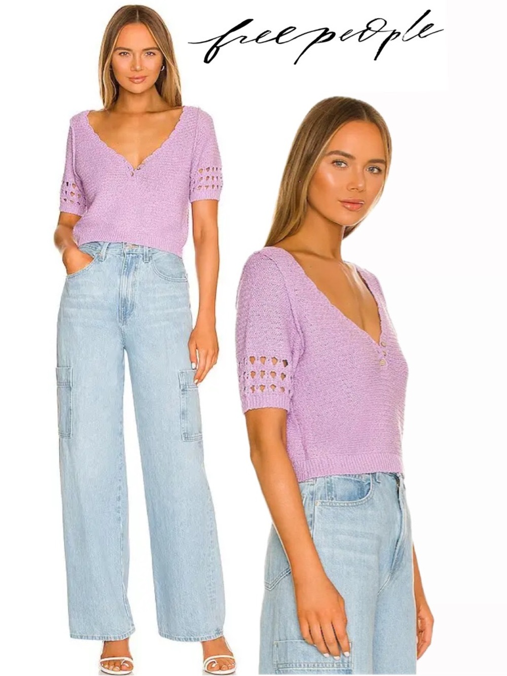 FREE PEOPLE Bree Cropped Pullover in Glimmer in Lilac Purple Sz. Medium